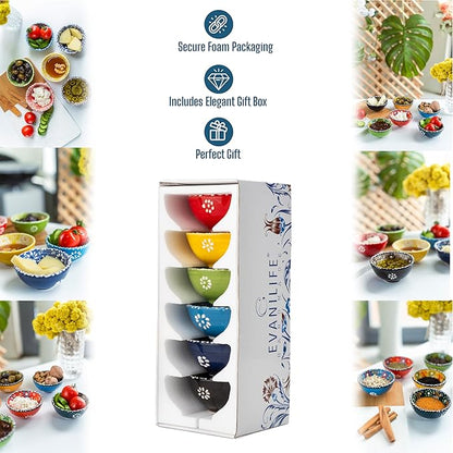 Ceramic Small Dipping Bowls Set of 6, 3.5 Oz Soy Sauce Dish, Handmade Charcuterie, Colorful Pinch, Dishwasher & Microwave Safe Sauce, 3.2'' Mini (DAISY MEDLEY)