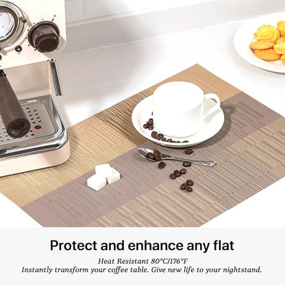 LEXMORE Placemats Set of 4 Vinyl/Plastic Woven Place Mats for Kitchen Table Indoor/Outdoor Washable Placemat Wipeable Dining Table Mats(Gold Dune)