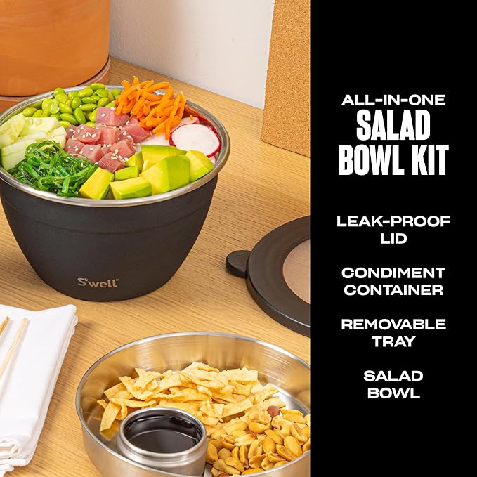S’well Stainless Steel 64oz Salad Bowl Kit in Onyx, Comes - Image 2