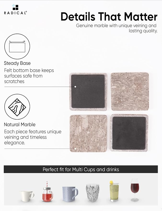 Radicaln Square Marble Coasters Set of 6 - Image 6