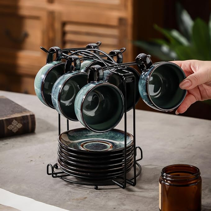 6 sets of 4OZ green coffee cup saucer sets, ceramic coffee cups - Image 8