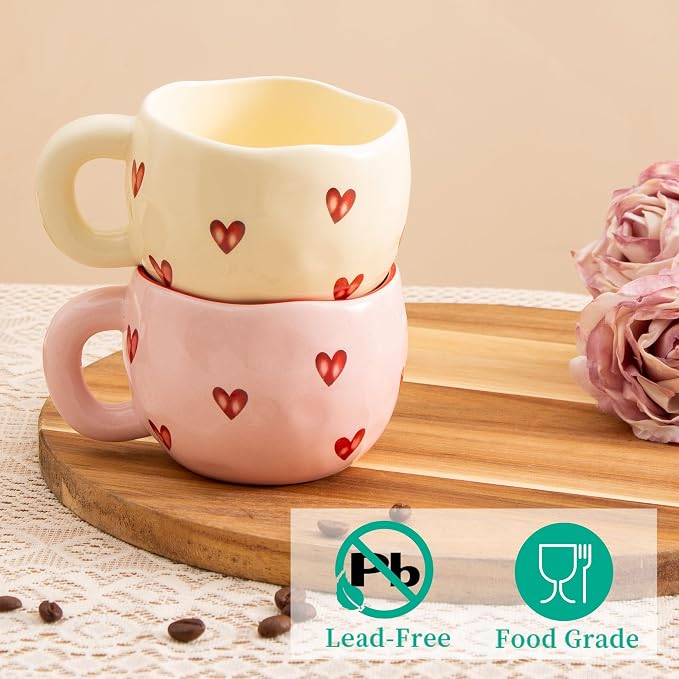 4pcs Ceramic Heart Mugs, 9.4OZ Cute Love Coffee Cup Set, Dishwasher Safe - Image 4
