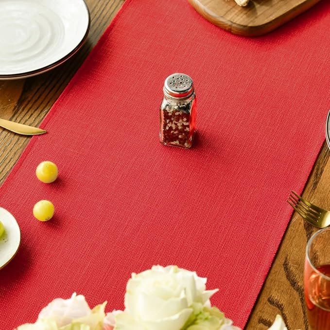 Artoid Mode Red Tassel Table Runner, Christmas Linen Blend Rustic Farmhouse - Image 7