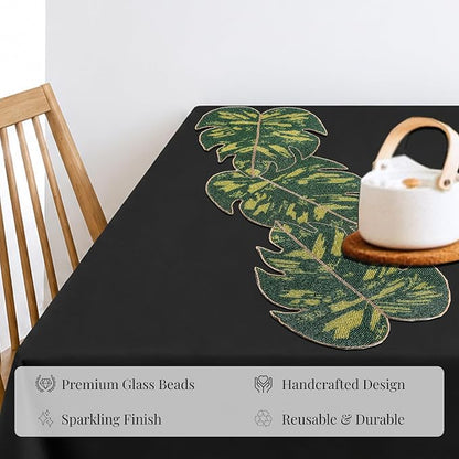 Monstera Leaf Beaded Table Runner 13 x 36 Inch, Handmade Glass Bead Runner - Image 7