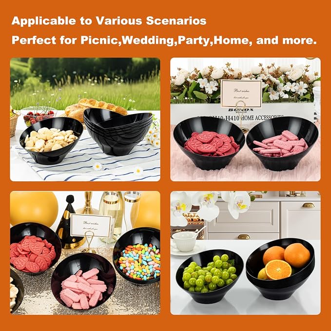 12 Pack black Plastic Serving Bowls - Image 6