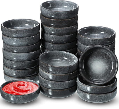 Roshtia 30 Pieces Ceramic Soy Sauce Dish 3.5 Inch Porcelain Dipping Bowls 3oz Multipurpose Small Bowl Mini Serving Dinnerware for Pinch Seasoning Appetizer Soy Sushi(Gray)