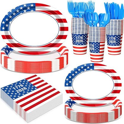 350 Pcs 4th of July Party Decorations 12 inch Disposable Patriotic Oval Plates by Pajean