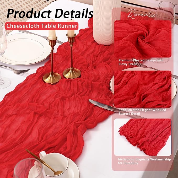 8 Pack Red Cheesecloth Table Runner 17x108 inch Boho Gauze Cheese Cloth Table - Image 5