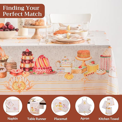 Maison d' Hermine Premium Table Cloth Rectangle Table 100% Combed Cotton 90 x 70 Inches Tablecloth Reusable Decorative for Dining Room, Farmhouse, Home, Party, Festive & Wedding - Pastries