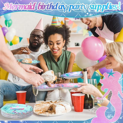 60 Pcs Mermaid Birthday Party Decor 7 Inch Mermaids Dessert Paper Plates Under the Sea Disposable Dinner Cake Plates Princess Shell Dinnerware for Ocean Baby Shower Party Supplies
