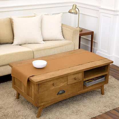 Solino Home 100% Pure Linen Table Runner Brown Sugar Hemstitch, 14 x 48 in | by SolinoHome