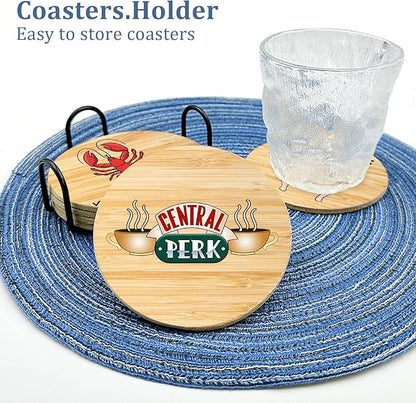 6 PCS Friends Cork Coasters for Drinks,Friends TV Show Merchandise,Funny Coasters Set with Coaster Holder for Coffee Table Tea Table bar,Friend TV Themed Gifts for Fans