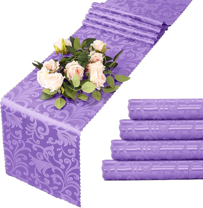 MILVOWOC Lilac Satin Table Runner, 4 Pack, 12 x 72 Inch | Jacquard Damask by MILVOWOC
