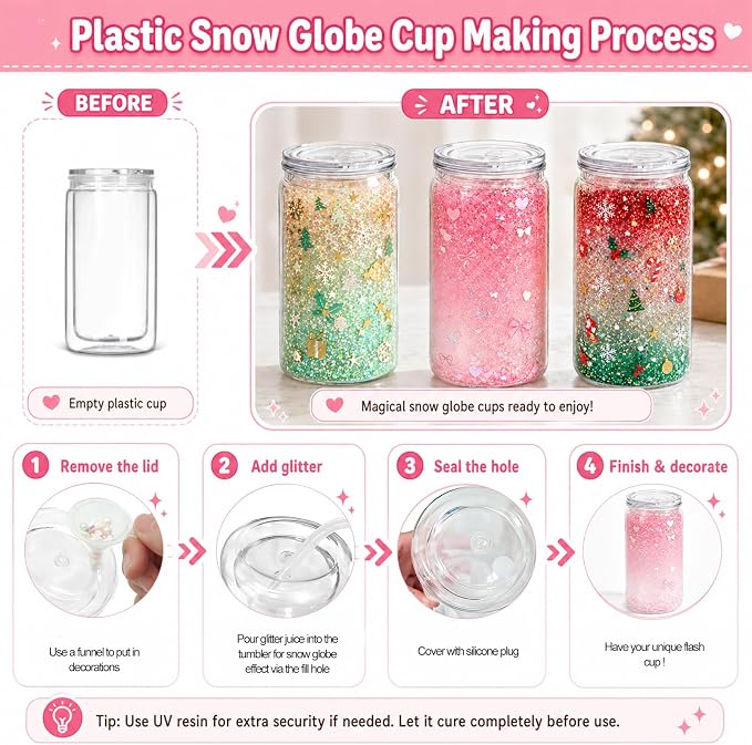 YOUKE OLA 20 Pack Acrylic Snowglobe Tumbler Pre-Drilled Double Wall Plastic - Image 3