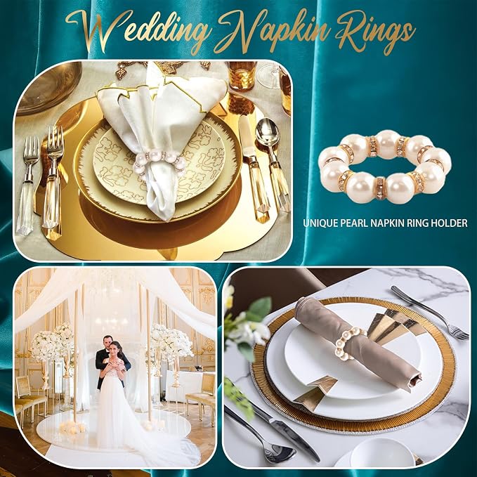 100Pcs Gold Disposable Napkin Rings Imitation Pearl Ring Napkin Holder Delicate - Image 5