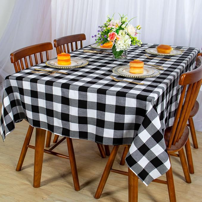 ShinyBeauty 60"x120" Black & White Checkered Tablecloth | Cotton Farmhouse by ShinyBeauty