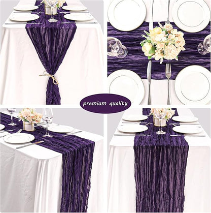 12 Pack Cheesecloth Table Runner 35x72 Inch Boho Gauze Table Runner Rustic Cheese Cloth Long Romantic Table Runners for Wedding Bridal Shower Birthday Party Table Decor (Dark Purple)