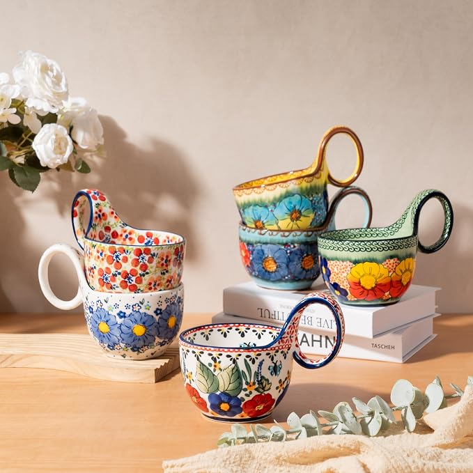 silesia Handmade Loop Handle Soup Bowl, Plate and Spoon Set Ceramic Hand - Image 9