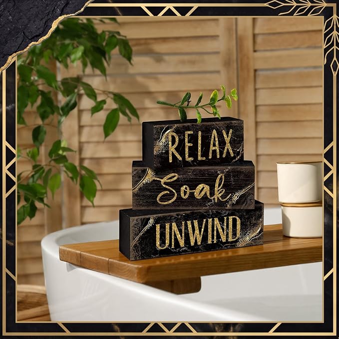 Moucuny 4 Pcs Black and Gold Bathroom Shelf Decor Sign Farmhouse Bathroom Decor - Image 5