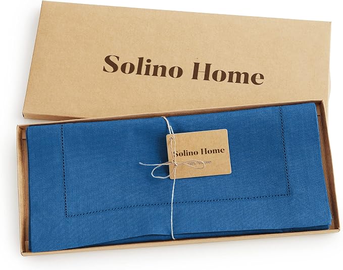 Solino Home 100% Pure Linen Table Runner Indigo Blue Hemstitch, 14 x 48 in | - Image 6