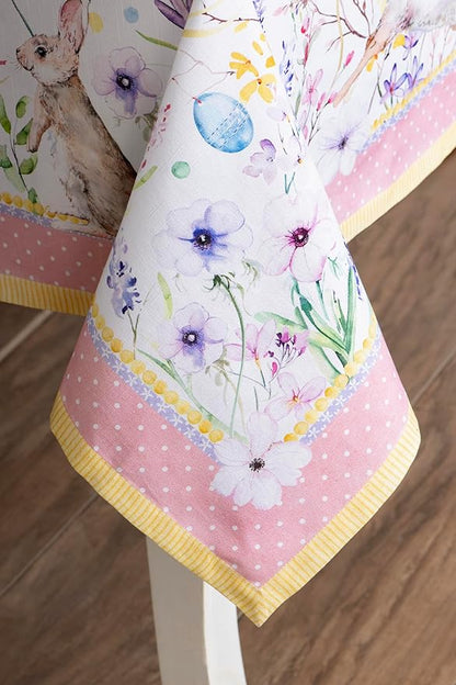 Maison d' Hermine Table Cloth Square Table 100% Cotton 60 x 60 Inches Tablecloth Reusable Decorative for Dining Room Farmhouse Home Valentines Day Decorations Spring Summer - Easter Zest