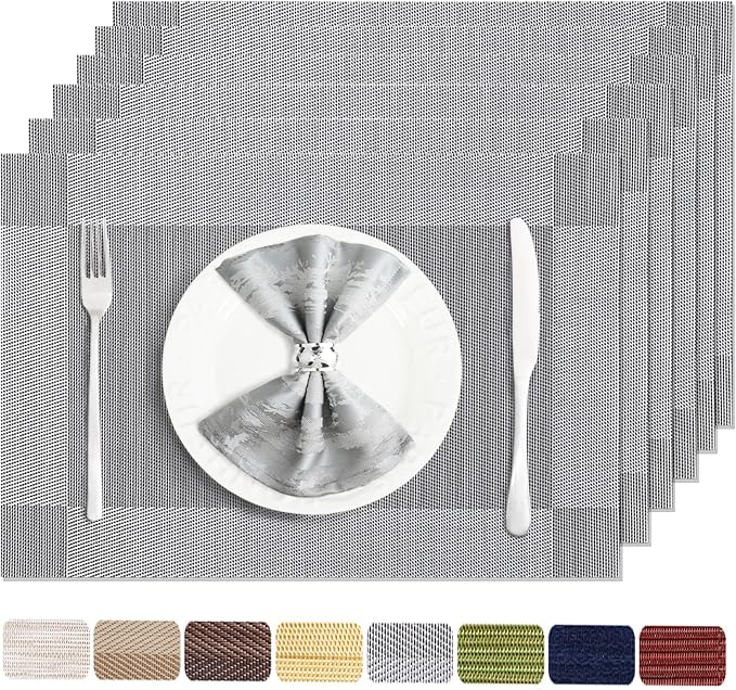 Silver Grey Vinyl Placemats Set of 6, Heat Resistant Table Placemats | 18x12 by Uolr