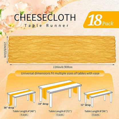 18 Pack Cheesecloth Table Runner 10FT Gold Table Runner Boho Gauze Cheese Cloth - Image 2