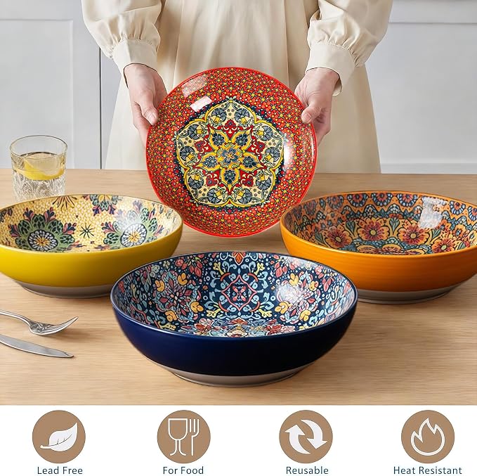 4-Piece Bohemian Style Ceramic Bowls - Image 4