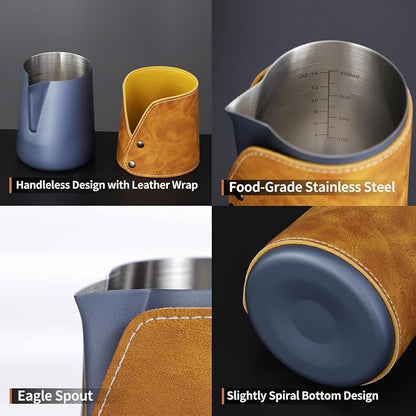 Handleless Milk Frothing Pitcher 450ml/15oz, 304 Stainless steel Espresso - Image 6