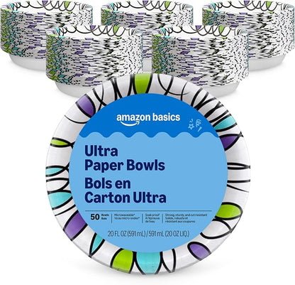 Amazon Basics Ultra Paper Bowls, 20 Oz, Disposable, Packaging May Vary by AmazonBasics