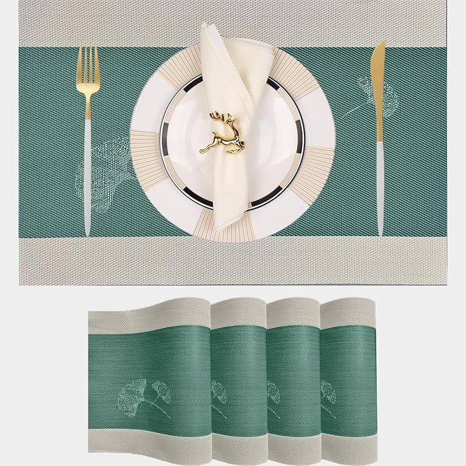PIGCHCY Ginkgo Placemats Set of 4, Non-Slip Placemats Easy to Wipe Clean by PIGCHCY