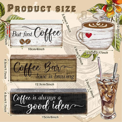Moucuny 4 Pcs Wooden Coffee Bar Tabletop Decor Coffee Tiered Tray Decor Rustic - Image 3