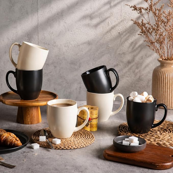 AmorArc 16 oz Coffee Mugs Set of 6, Large Ceramic Coffee Cups Set | Classic - Image 8
