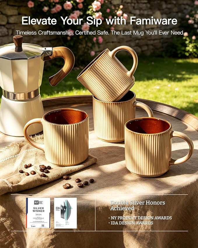 famiware Coffee Mug Set for 4, Star 12 oz Catering Mugs Cup Set - Image 5