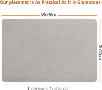 Vinyl Placemats Set of 8 Heat Resistant Easy Clean Non-Slip Place Mats for Dining Table Faux Leather Waterproof Stain Resistant Wipeable Washable PVC Table Mats(8, Light Gray)