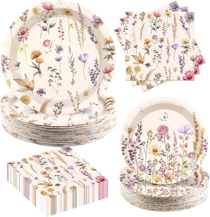 Vintage Wildflower Paper Plates Napkins party Supplies, Serve 60 | 180 Pcs by Osonm