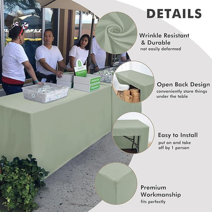 Nasitos 2 Pack Sage Green 6ft Table Cloth Fitted-Open Back Folding Table Cover Washable Fabric and Wrinkle Resistant Table Cloth for Trade Show, Book Fair, Career Fair, Convention, Events