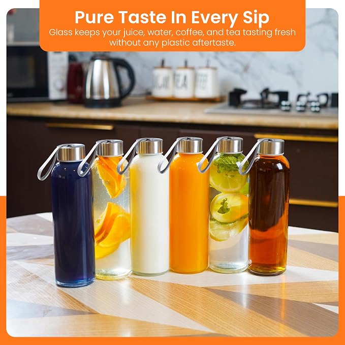 Epica Clear Glass Bottles with Lids, 18 oz Water Bottles, Loop Caps | Reusable - Image 4