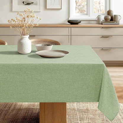 JIUZHEN Rectangle Table Cloth Faux Linen Farmhouse Tablecloth Wrinkle and Stain Resistant Decorative Fabric Table Cover for Kitchen, Dining Room, Parties and Camping, Sage Green, 52 x 70 Inch