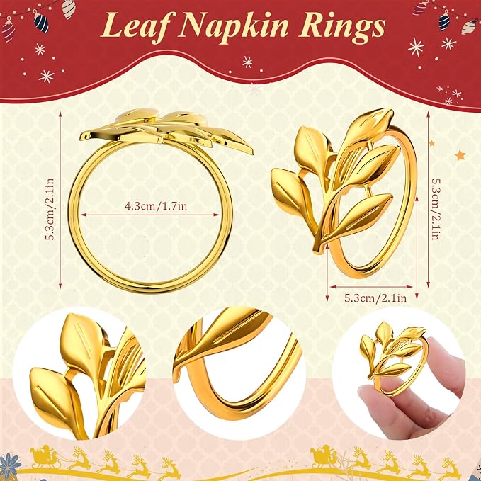 WILLBOND Leaf Napkin Rings Holders Fall Party Napkin Rings - Image 3