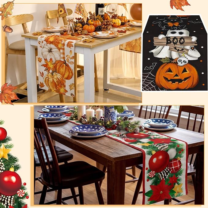 Gilprop 3 Pcs Holiday Table Runners Seasonal Tablecloth, 13x72 Inch | Farmhouse - Image 5
