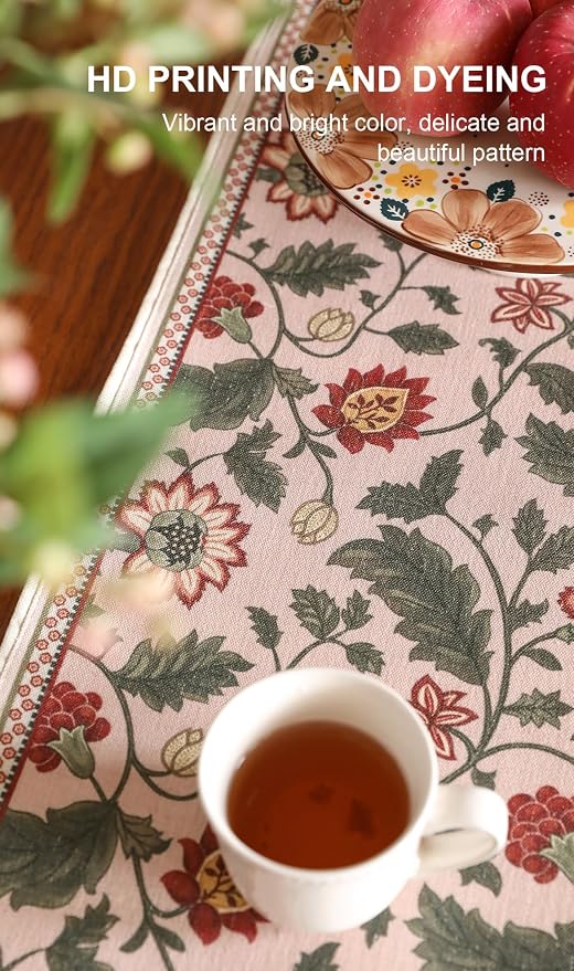 Designer Vintage Linen Table Runner, Floral Leave Pattern, Dining Table - Image 5