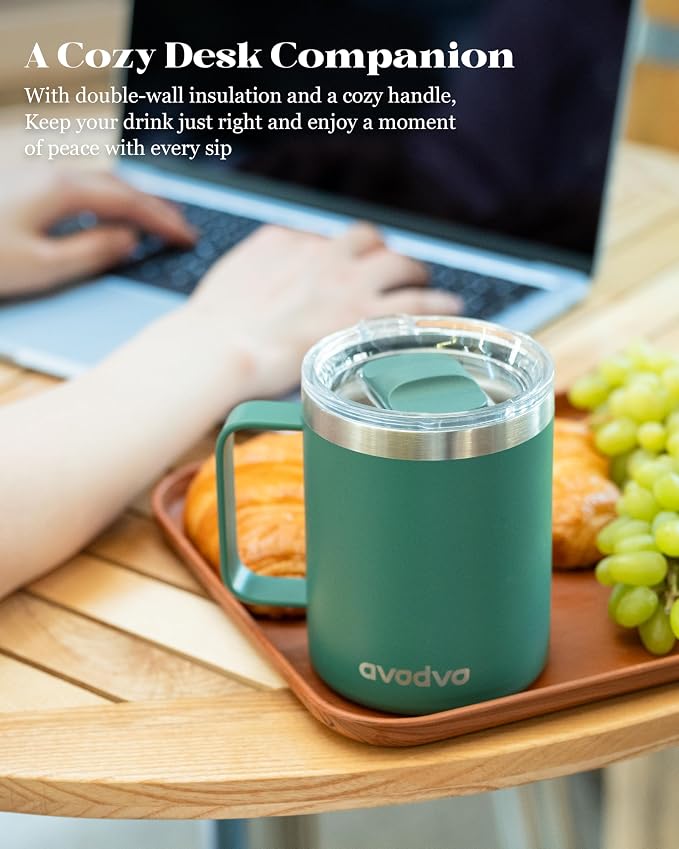12oz Insulated Coffee Mug with Lid – Includes Two Lids, Stainless Steel Coffee - Image 5