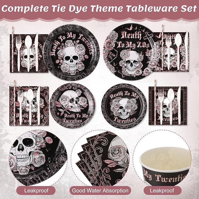 450 Pcs Death to My 20s Tableware Set Decorations, Serves 50 | Rose Gold Black - Image 3