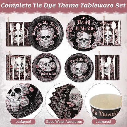 450 Pcs Death to My 20s Tableware Set Decorations, Serves 50 | Rose Gold Black - Image 3