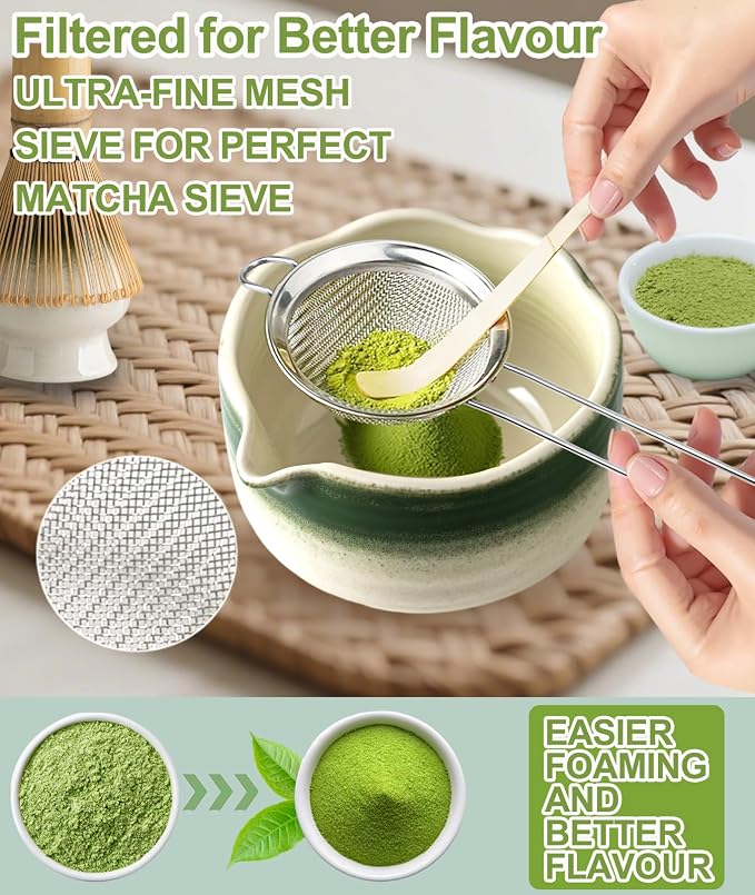 JBER Matcha Set, Bamboo Whisk, Powder Sifter - Image 3
