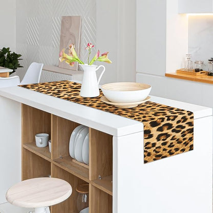 Linen Leopard Print Table Runner 13x71 Inch Farmhouse Western Leopard Decor - Image 6
