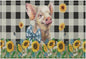 Rustic Pig Placemat Set, Vintage Farmhouse Cute Animal Sunflower Floral Black White Plaid Blue Bowknot Pattern Home Decor Table Mats for Dining Room Kitchen Party (17x12in) x6P