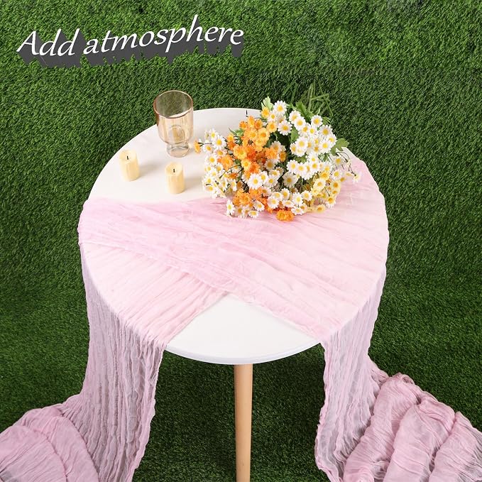 Light Pink Cheesecloth Table Runner 6pcs Boho Gauze 35x120inch Cheese Cloth - Image 6