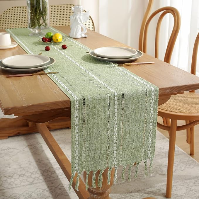 Rustic Boho Table Runner, Linen Table Runner, Farmhouse Table Runners 48 Inches - Image 4